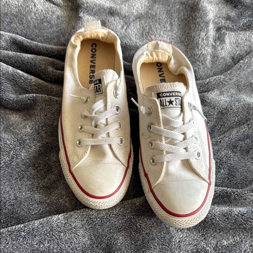 Converse Off-White Canvas Sneakers with Red Trim